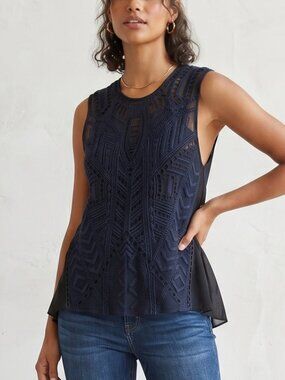 CHELSEA FLOWER Bohemian Crochet Lace Tank – Black – XS